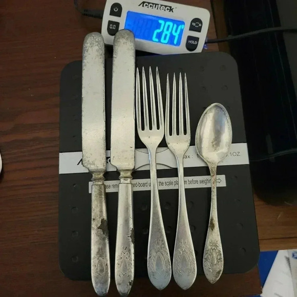 Franklin Silver Plate Co. Lot of 5 Wreath Shield Skeleton Key Hallmark Monogram - Picture 4 of 8